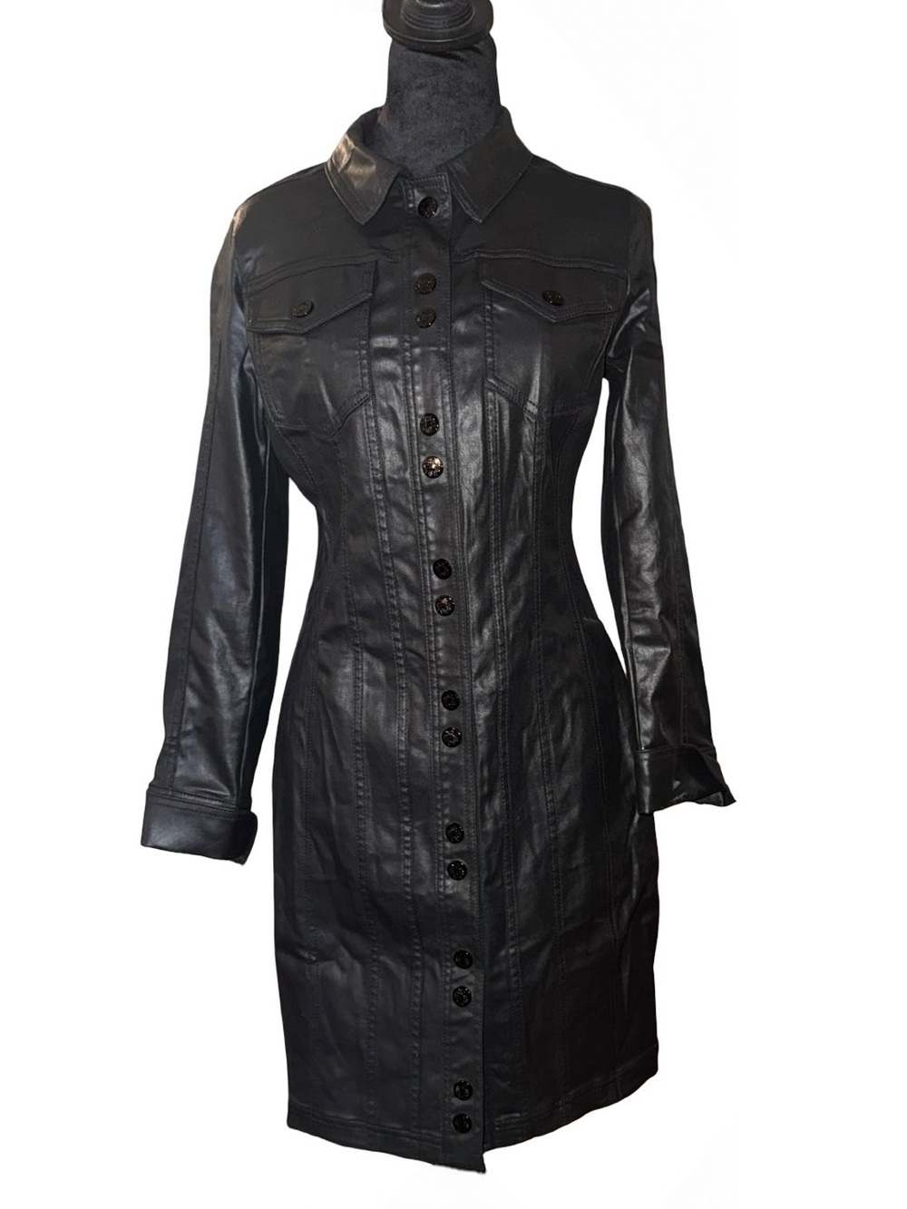 White House Black Market leather all black coat w/black accents size small